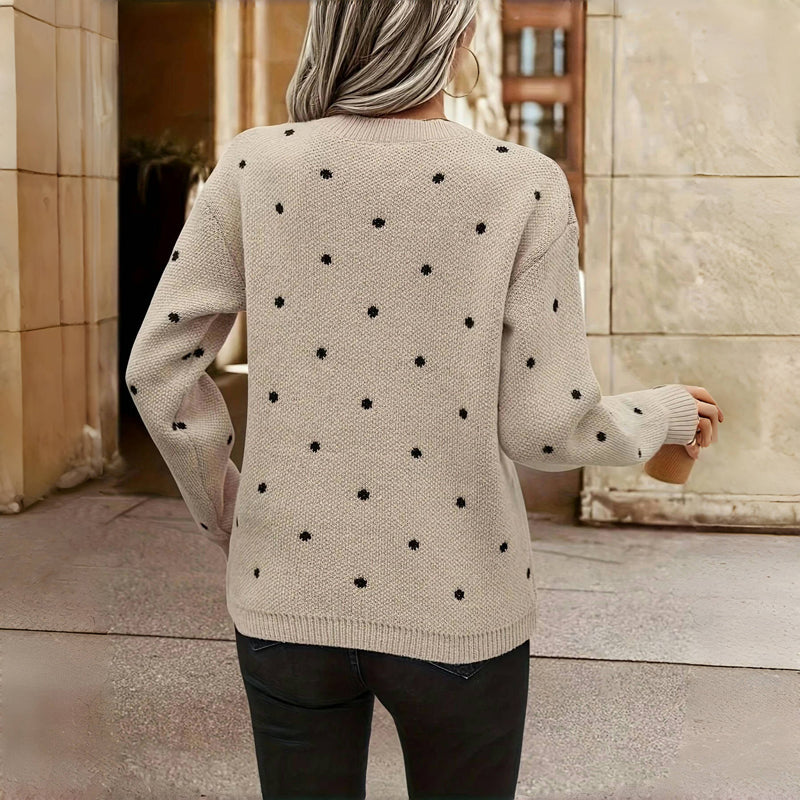 Women's Small Polka Dot Knit Sweater | Lightweight Breathable Pullover with a Relaxed Fit | Size S-XL, 4 Colors