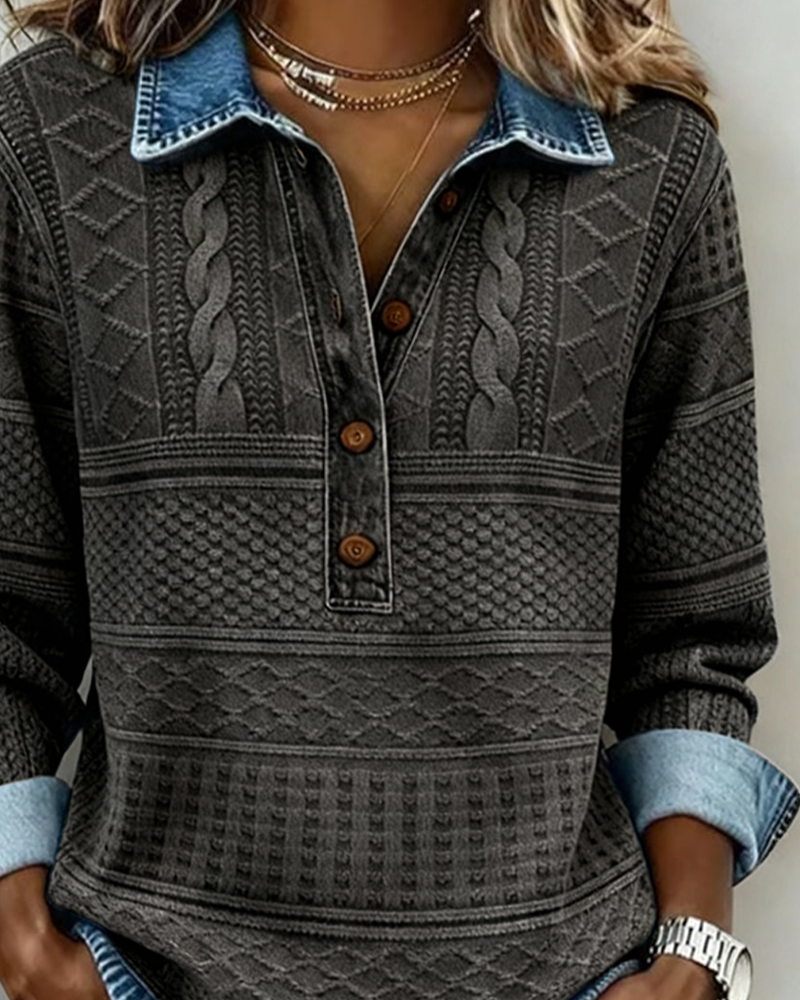 Women's Cable Knit Sweater with Button Front | Size S-3XL | Blue, Grey, Brown