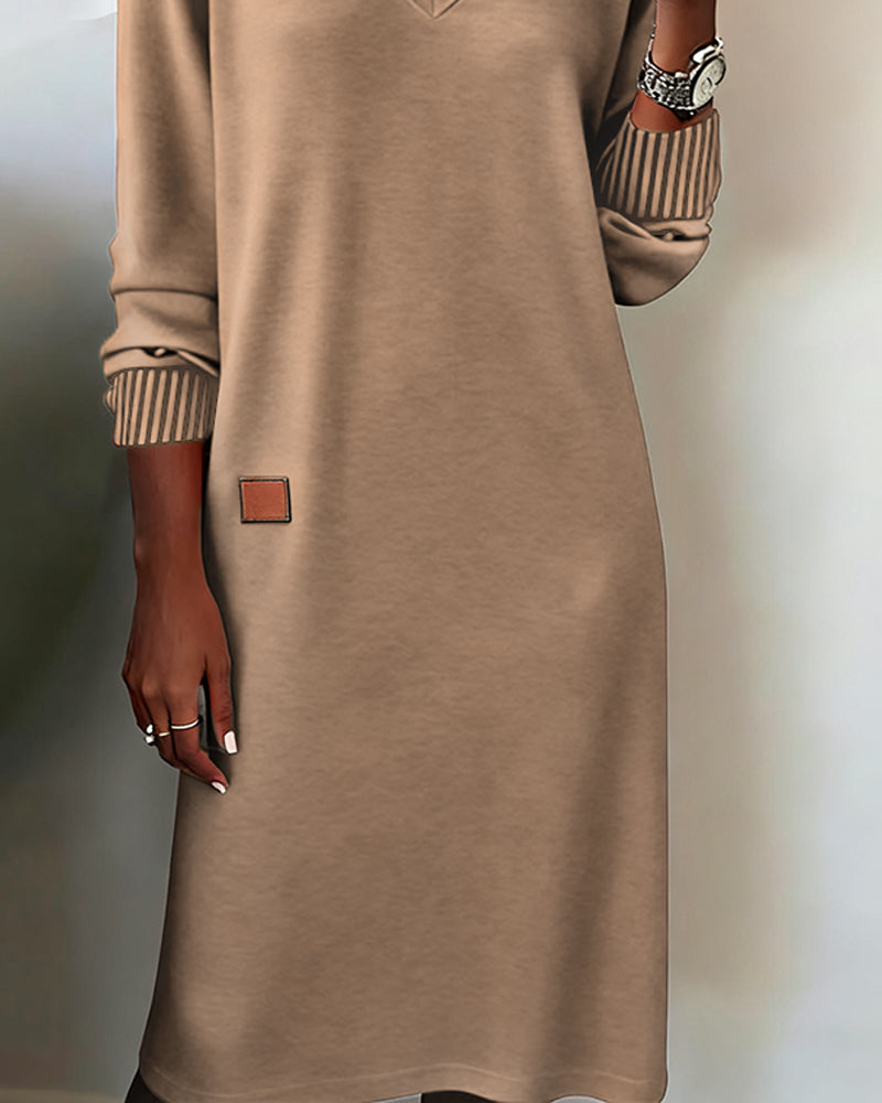 Women's Winter Sweater Dress with Deep V Neck | Relaxed Straight Knit, Ribbed Cuffs, Knee Length | Sizes S-3XL, 3 Colors
