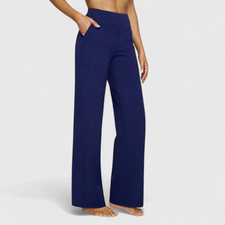Women's Wide Waistband Pants with Deep Side Pockets | Slip-On Everyday Trousers without Buttons or Zipper | Size S-2XL