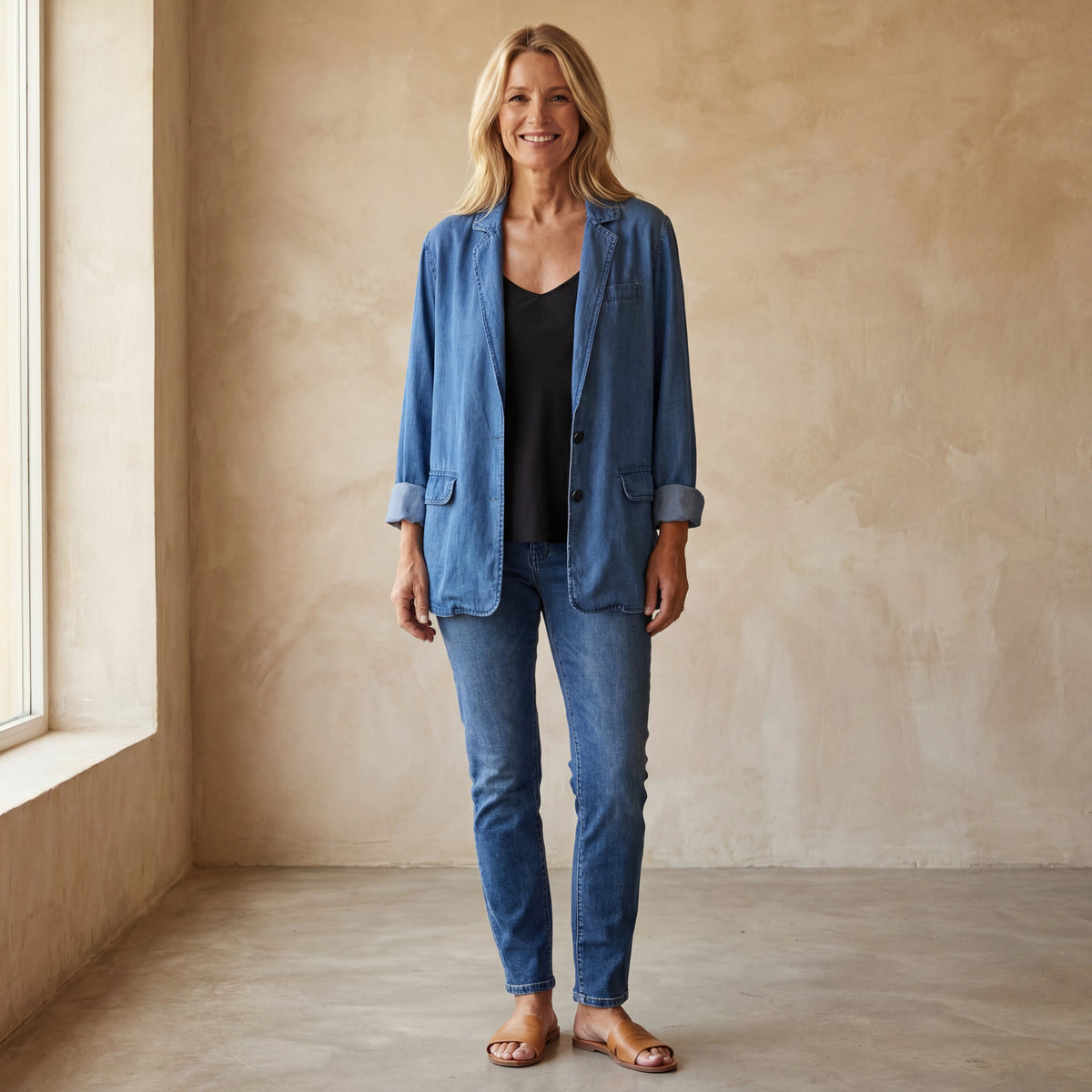 Women's Blazer with Fitted Cut and Zip Closure | Pockets | Size S-3XL | Blue, Washed Blue, Grey, Black