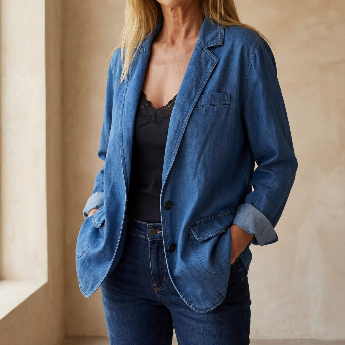 Women's Blazer with Fitted Cut and Zip Closure | Pockets | Size S-3XL | Blue, Washed Blue, Grey, Black