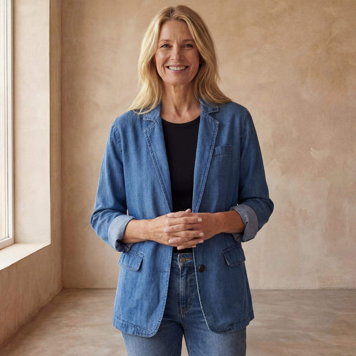 Women's Blazer with Fitted Cut and Zip Closure | Pockets | Size S-3XL | Blue, Washed Blue, Grey, Black