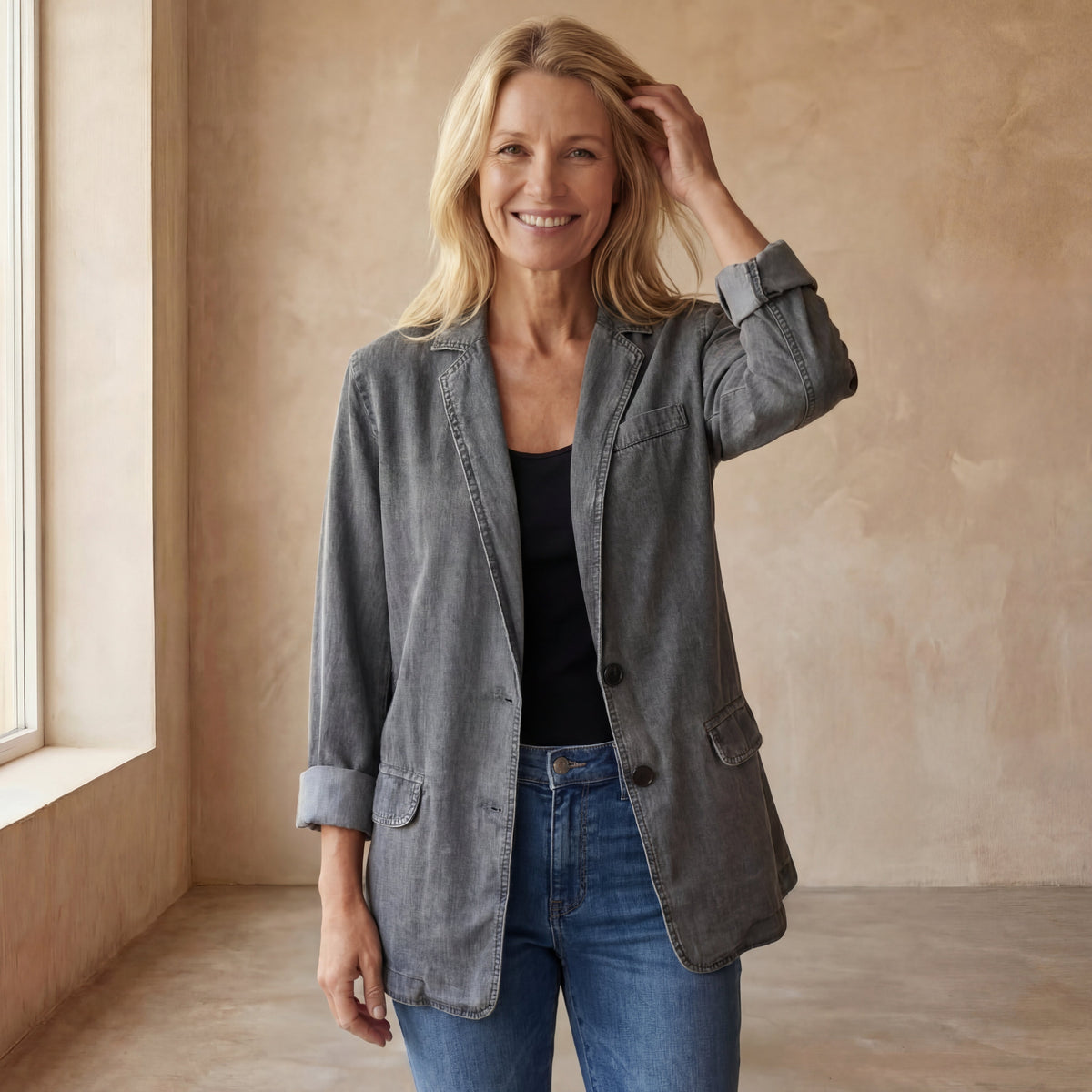 Women's Blazer with Fitted Cut and Zip Closure | Pockets | Size S-3XL | Blue, Washed Blue, Grey, Black