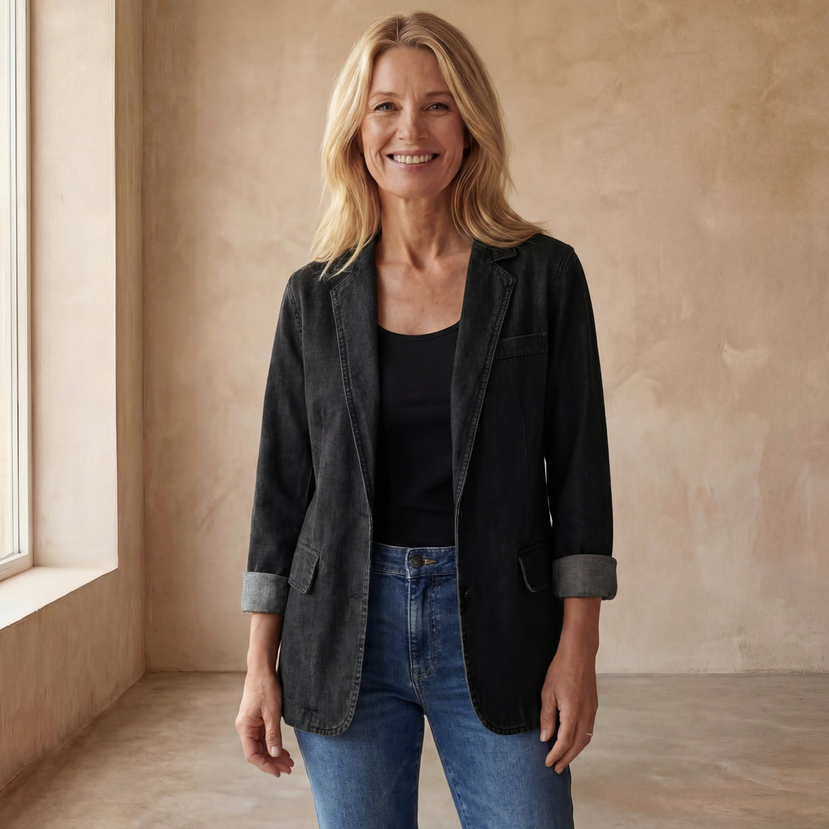 Women's Blazer with Fitted Cut and Zip Closure | Pockets | Size S-3XL | Blue, Washed Blue, Grey, Black