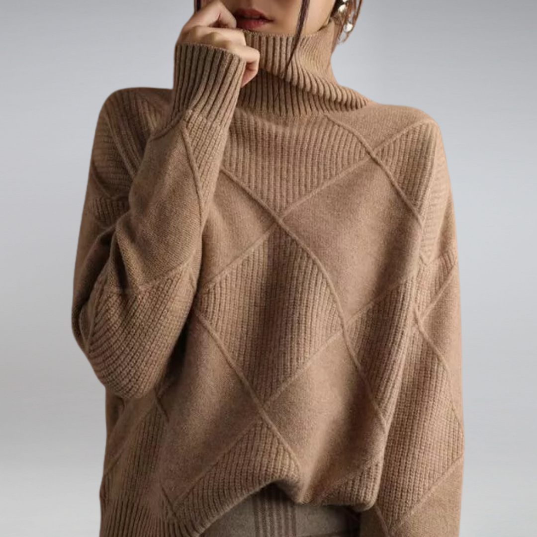 Women's Turtleneck Sweater with Knit | Size S-2XL | Yellow, Brown, Grey, Black, Turquoise, Beige and 2 more