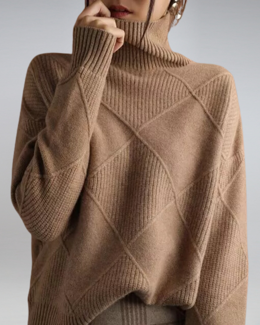 Women's Turtleneck Sweater with Embroidery | Size S-XL | Grey, Beige, Black, Yellow, Brown, Pink