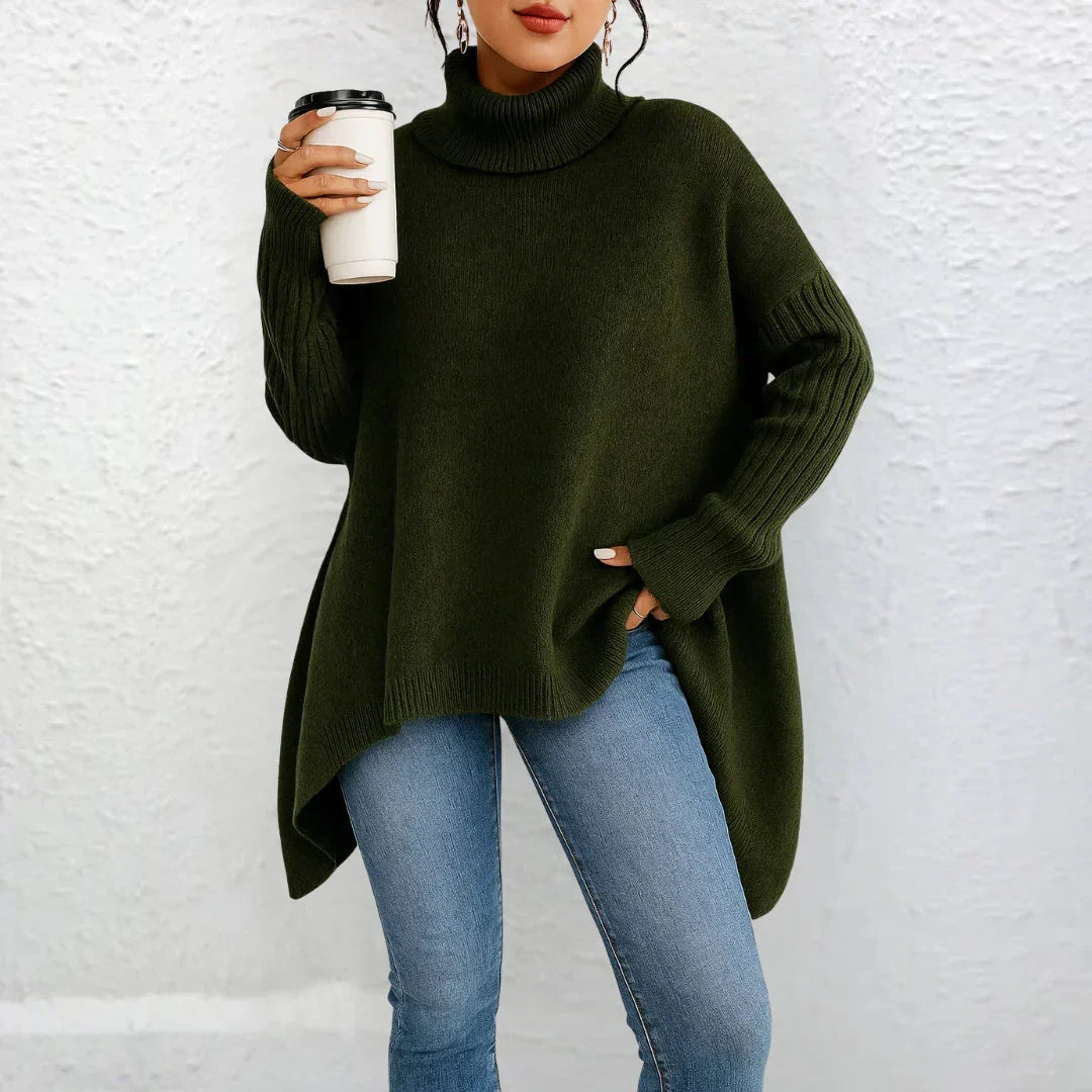 Women's Turtleneck Sweater with Knit and Breathable Fabric | Embroidery | Size S-3XL | Dark Grey, Beige, Navy Blue, Brown, Green