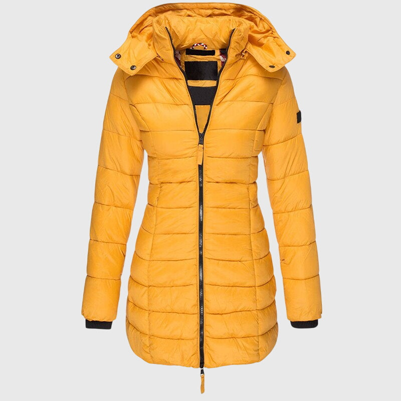 Women's Down Jacket with Hood and Zip Closure | For Winter | Size S-3XL | Blue, Green, Black, Ivory, Yellow, Red