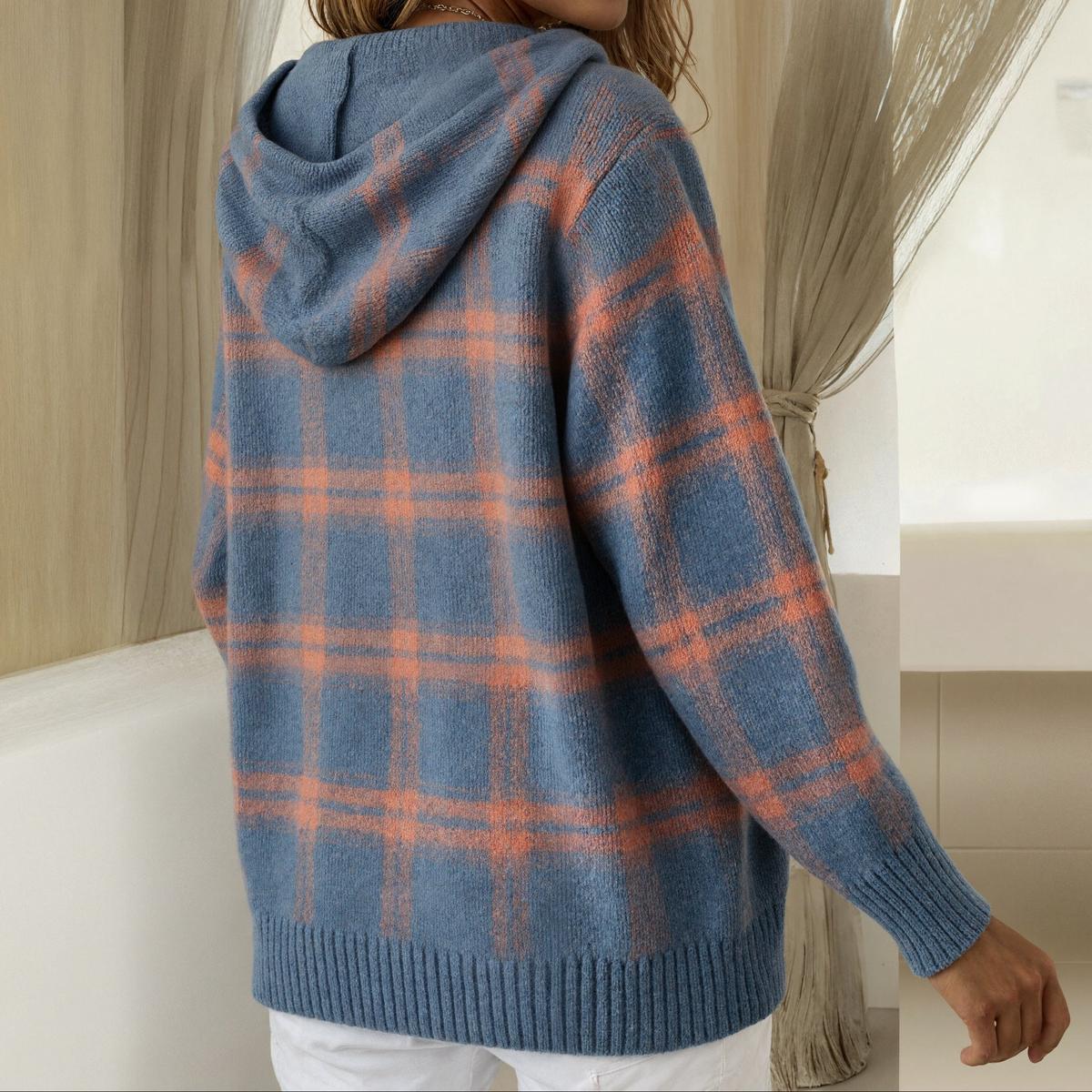 Women's Hoodie with Hood and Button Front | Embroidery | Size S-2XL | Blue
