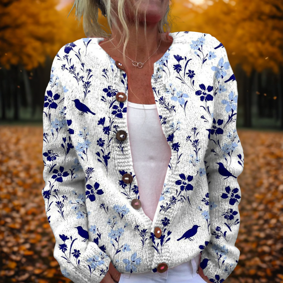 Women's Floral Knit Cardigan with Open Front and Soft Drape | Breathable Fall Layer, Relaxed Fit | Size S-3XL