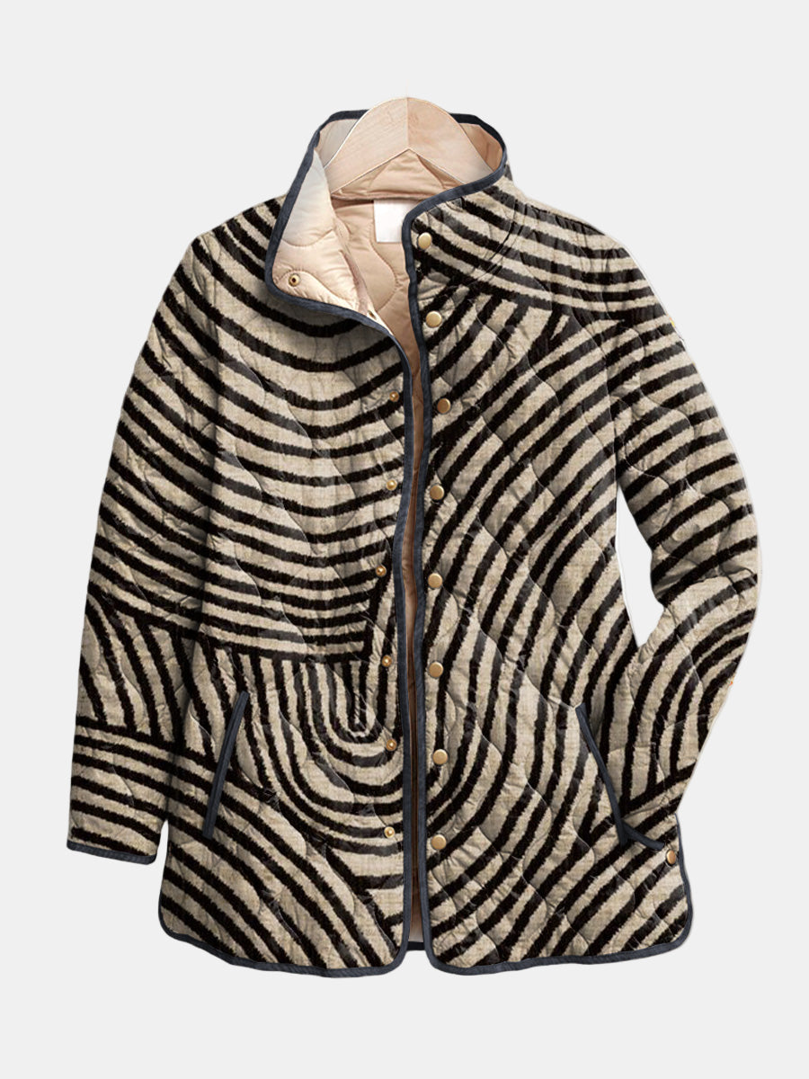 Women's Retro Circle Quilted Jacket | Patterned Lightweight Coat | Sizes S to 3XL | Multicolor Retro Print Design