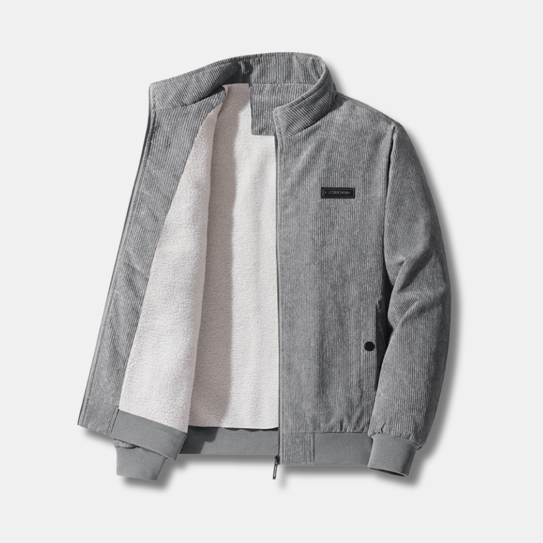 Women's Corduroy Jacket with Warm Sherpa Lining | Buttoned Pockets, Zip Closure, Ribbed Cuffs and Hem | 4 Colors