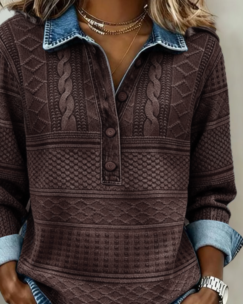 Women's Cable Knit Sweater with Button Front | Size S-3XL | Blue, Grey, Brown