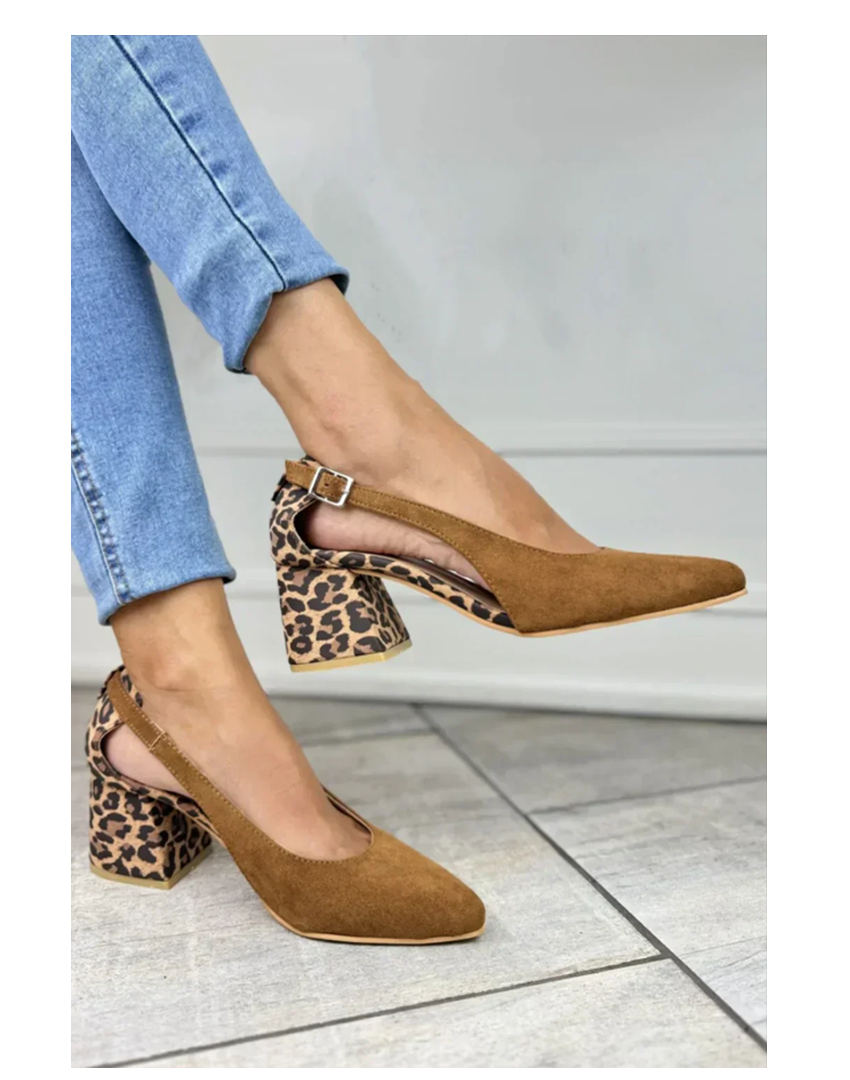 Women's Leopard Print Slingback Heels | Pointed Toe, Open Back Strap, Cushioned Insole | US 5.5-11.5 | Light Brown