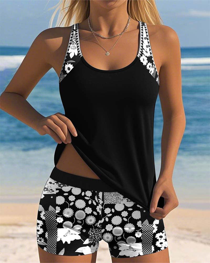 Women's Swim Set Tank Top and Shorts - Black