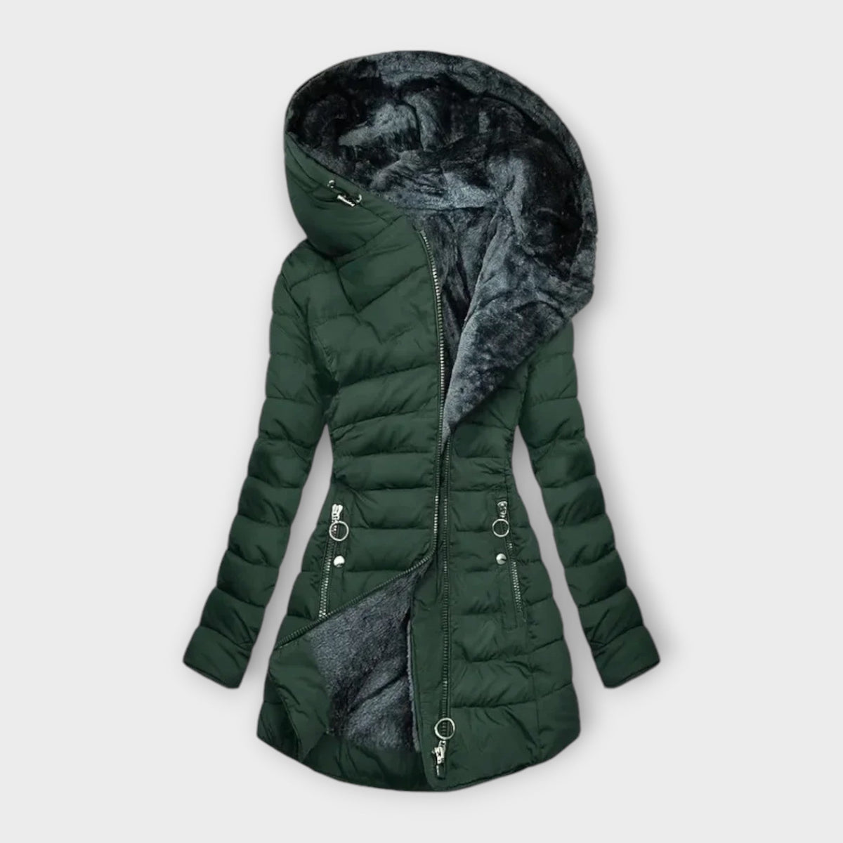 Women's Long Quilted Puffer Coat with Oversized Hood | Fitted Winter Outerwear with Plush Lining and Zip Pockets | Size S-2XL