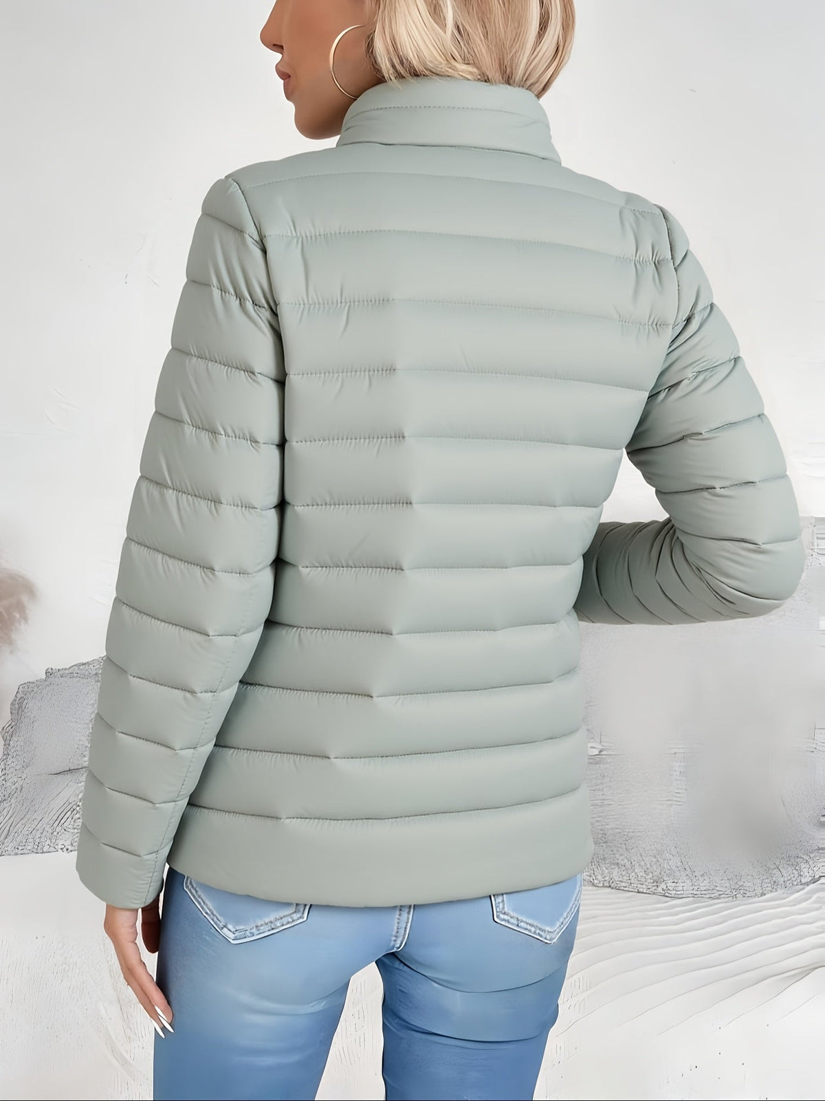 Women's Puffer Jacket with Down Filling and Fitted Cut | Knit, Zip Closure | For Winter | Size L-2XL | Matcha, Black, Khaki, Mint