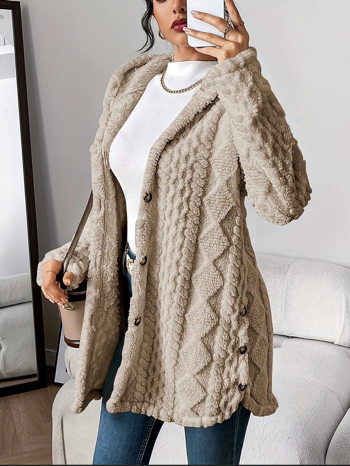 Women's Plush Hooded Cardigan | Roomy Hood, Velvety Soft Texture, Relaxed Drape, Long Sleeves | 8 Colors
