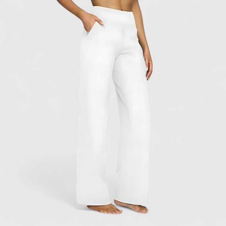 Women's Wide Waistband Pants with Deep Side Pockets | Slip-On Everyday Trousers without Buttons or Zipper | Size S-2XL