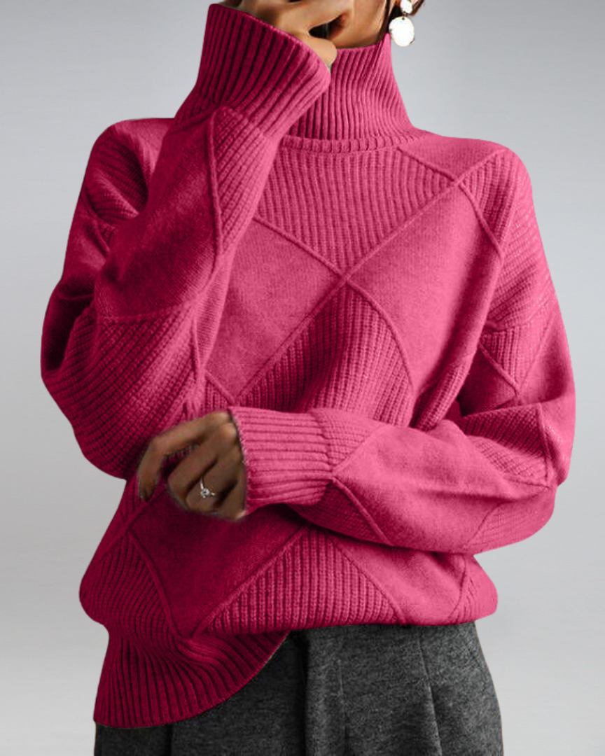 Women's Turtleneck Sweater with Embroidery | Size S-XL | Grey, Beige, Black, Yellow, Brown, Pink