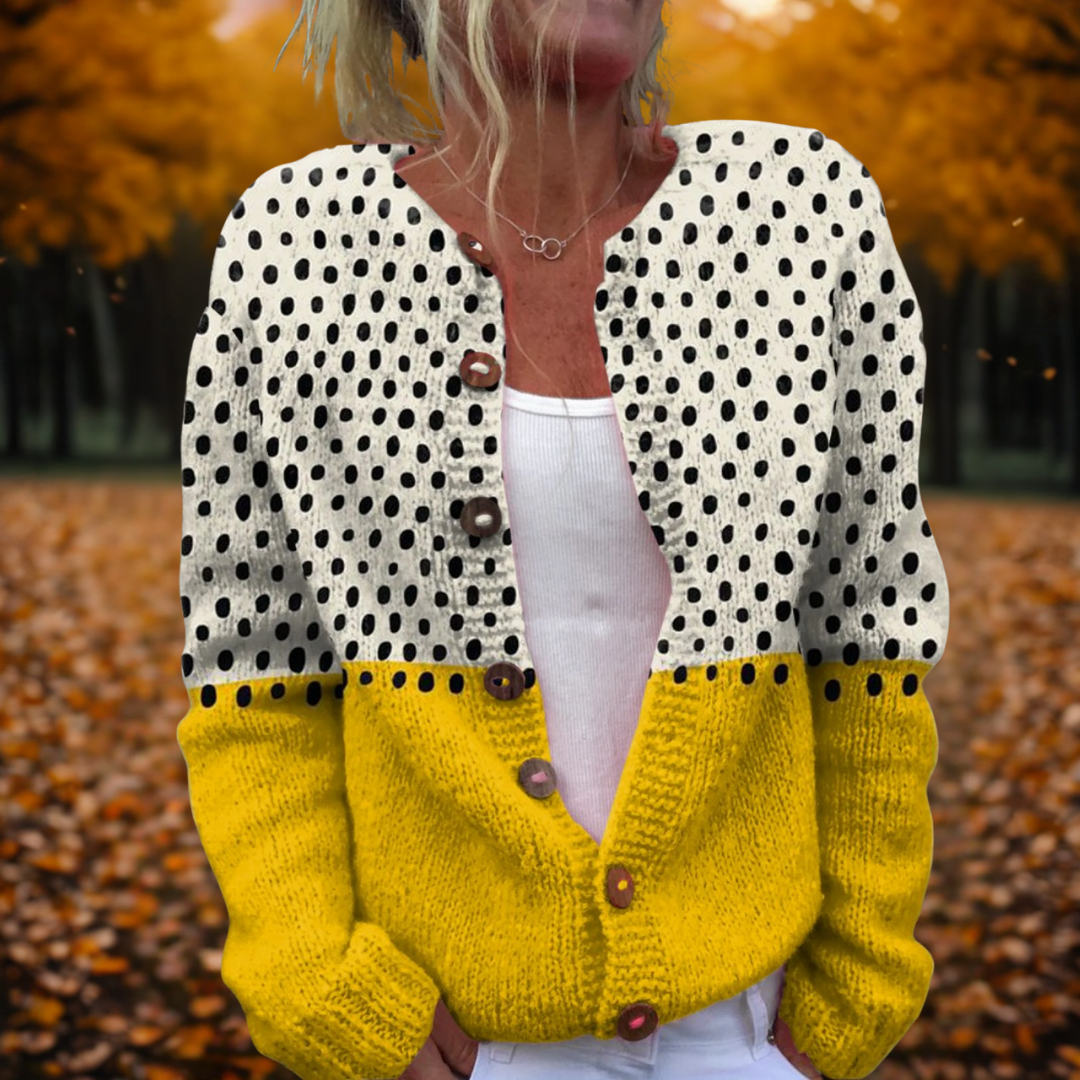 Women's Polka Dot Cardigan Sweater with Buttons | Soft Breathable Knit for Fall, Relaxed Drape | Size S-5XL