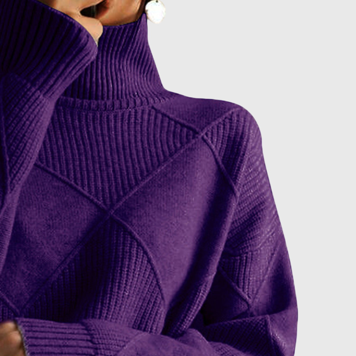 Women's Turtleneck Sweater with Knit | Size S-2XL | Pink, Purple, Yellow, Green, Grey, Black