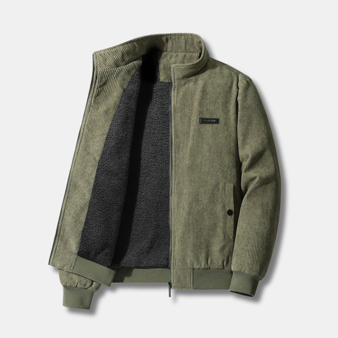 Women's Corduroy Jacket with Warm Sherpa Lining | Buttoned Pockets, Zip Closure, Ribbed Cuffs and Hem | 4 Colors