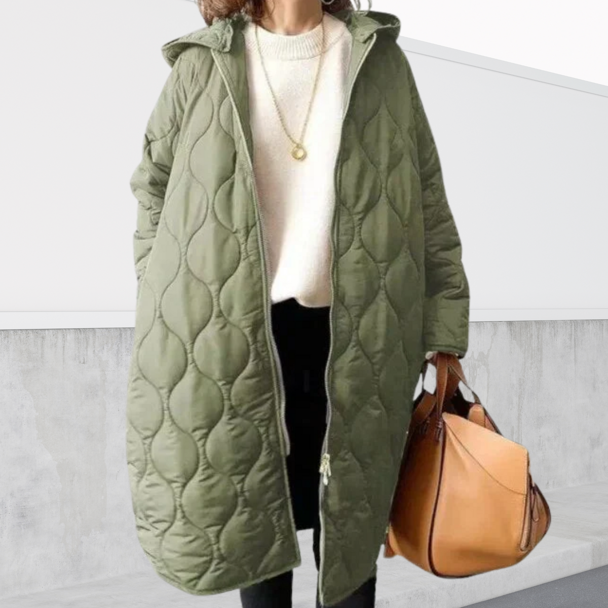 Women's Oversized Hooded Parka Coat | Argyle Pattern, Insulated Lining, Functional Pockets, One Size Relaxed Fit