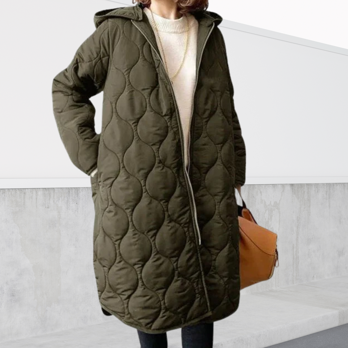 Women's Oversized Hooded Parka Coat | Argyle Pattern, Insulated Lining, Functional Pockets, One Size Relaxed Fit