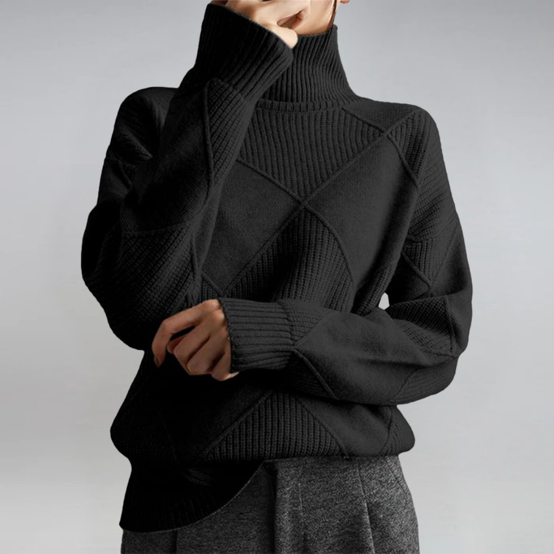 Women's Geometric Rib Knit Turtleneck Sweater | Raised Texture, Relaxed Pullover Fit, Long Sleeves | 11 Colors