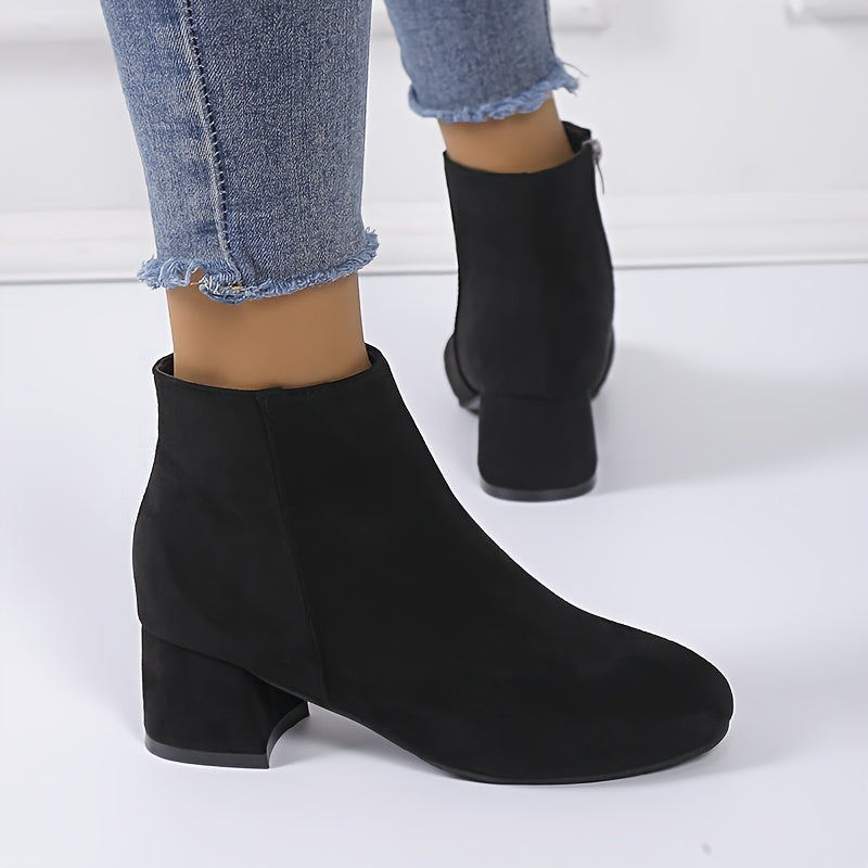 Women's Chelsea Ankle Boot | Low Block Heel, Side Zip, Round Toe, Suede-Look Finish | US 5.5-12 | 2 Colors