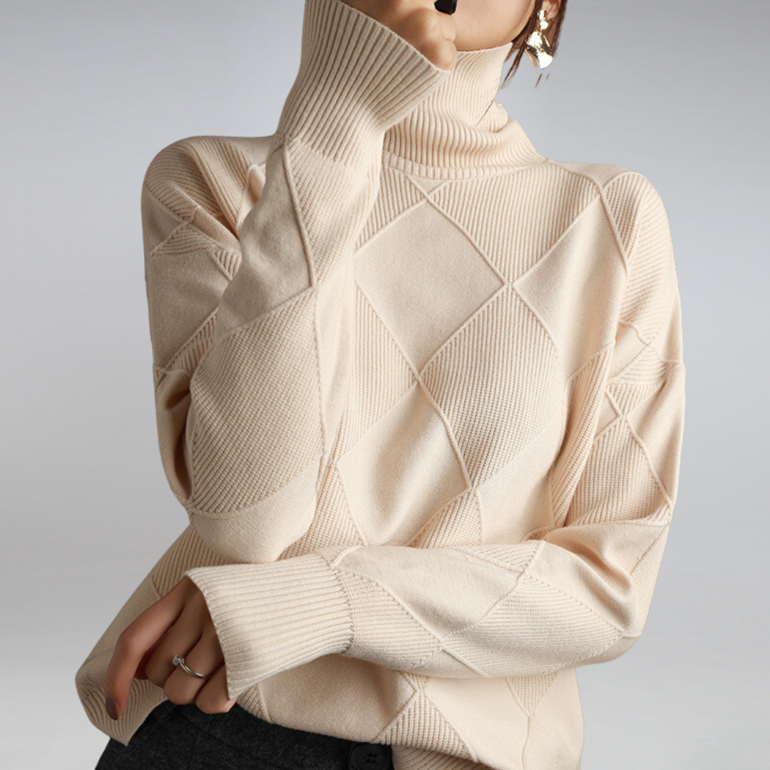 Women's Turtleneck Sweater with Knit | Size S-2XL | Yellow, Brown, Grey, Black, Turquoise, Beige and 2 more