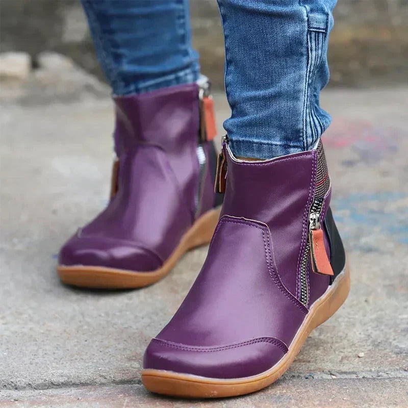 Women's Ankle Boots with Side Zip | Cushioned Insole, Non-Slip Outsole and Check Panel | Sizes 5.5-11, 5 Colors