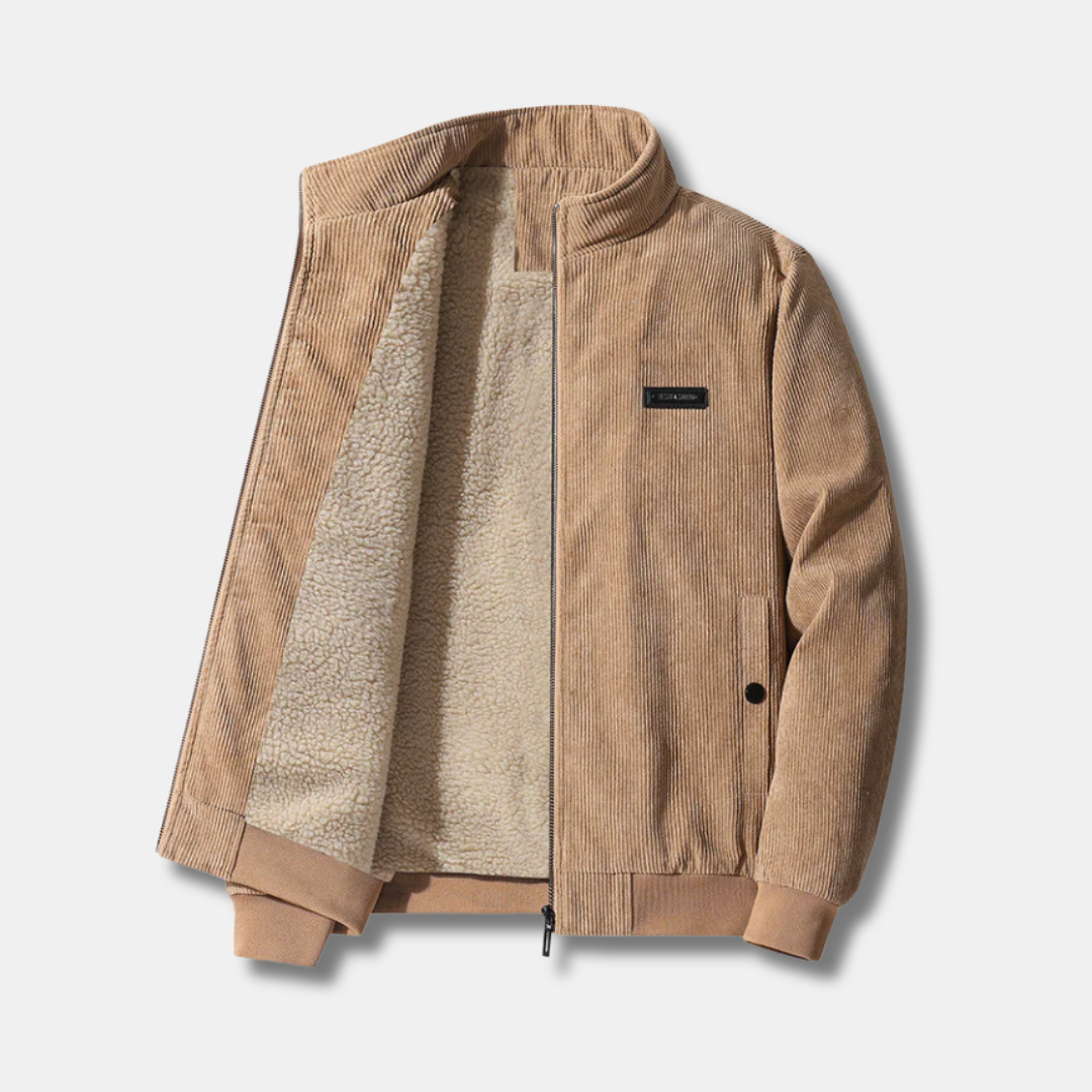 Women's Corduroy Jacket with Warm Sherpa Lining | Buttoned Pockets, Zip Closure, Ribbed Cuffs and Hem | 4 Colors