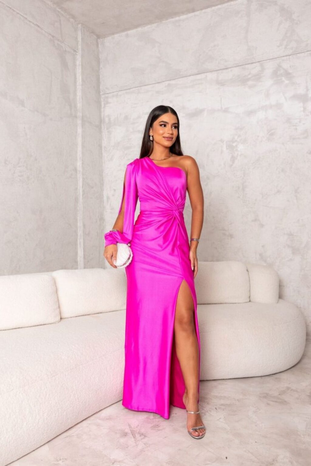 Women's One Shoulder Maxi Dress | Wide Sheer Sleeves and a Relaxed Fit for Autumn Weddings | Size S-2XL, 6 Colors
