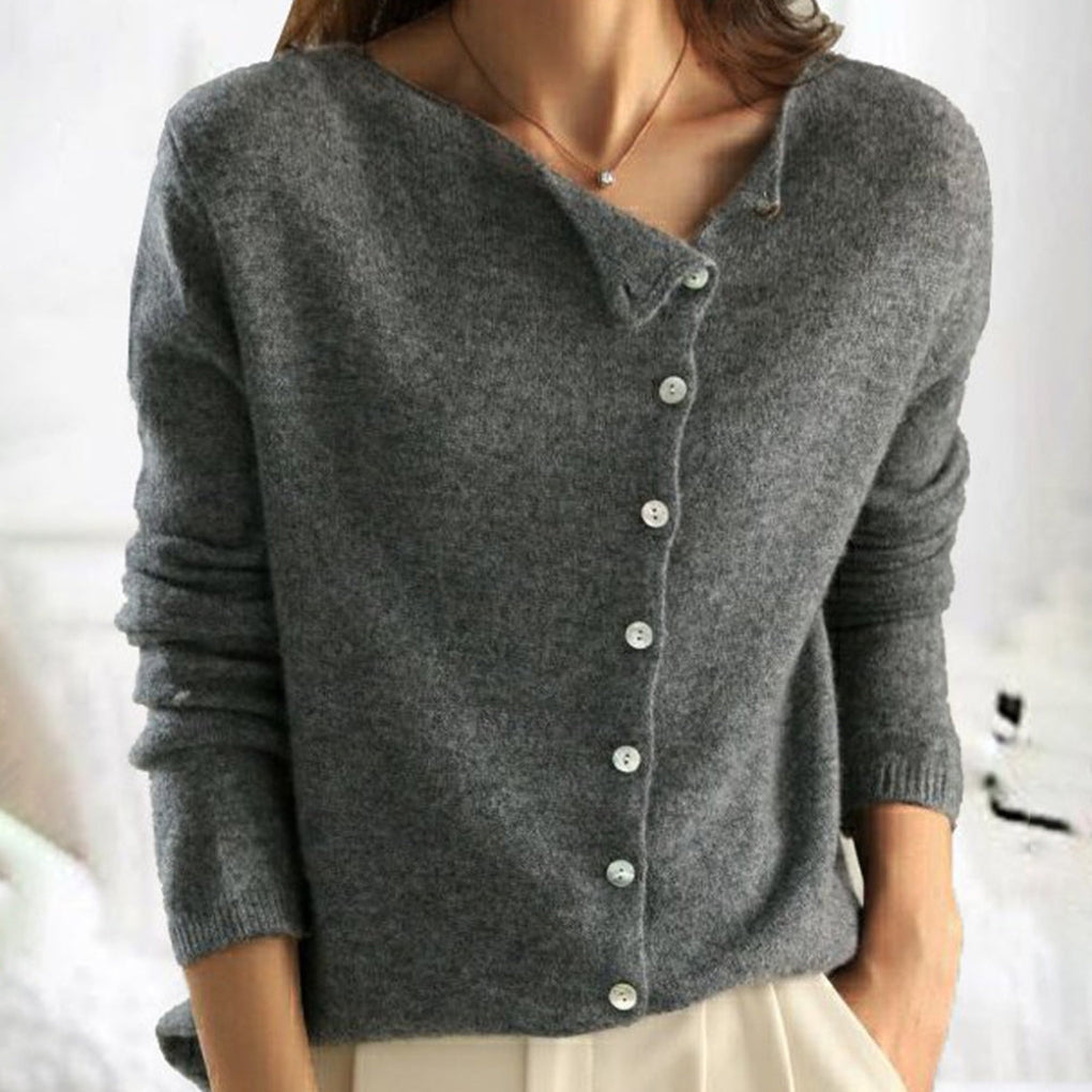 Women's Asymmetric Button Up Cardigan Sweater in Soft Knit | Relaxed Fit Layering Top with Natural Drape | Size S-2XL
