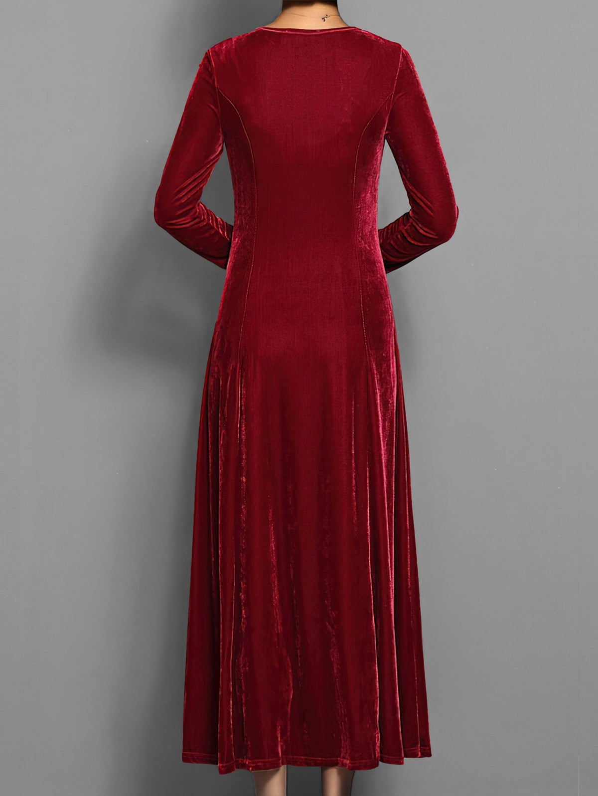 Women's Velvet Long Dress | Scoop Neck A-Line with Fitted Bodice | Sizes S to XL | 5 Colors for Holiday Evenings