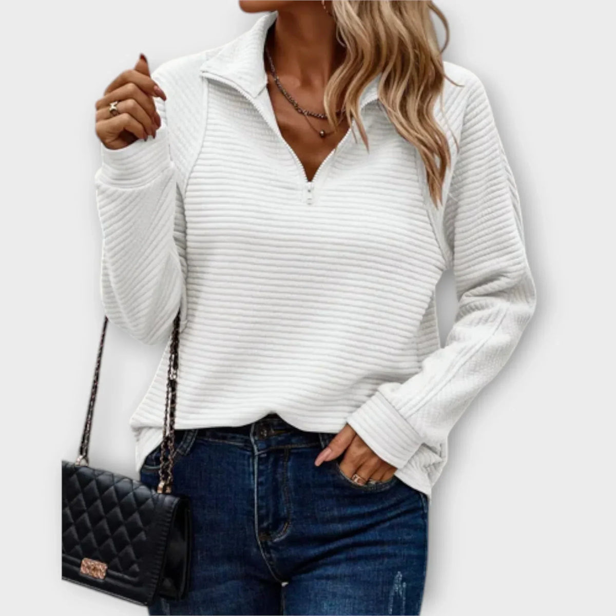 Women's Half-Zip Pullover Sweater | Adjustable Zip Neckline, Soft Warm Knit, Relaxed Everyday Fit | 6 Colors