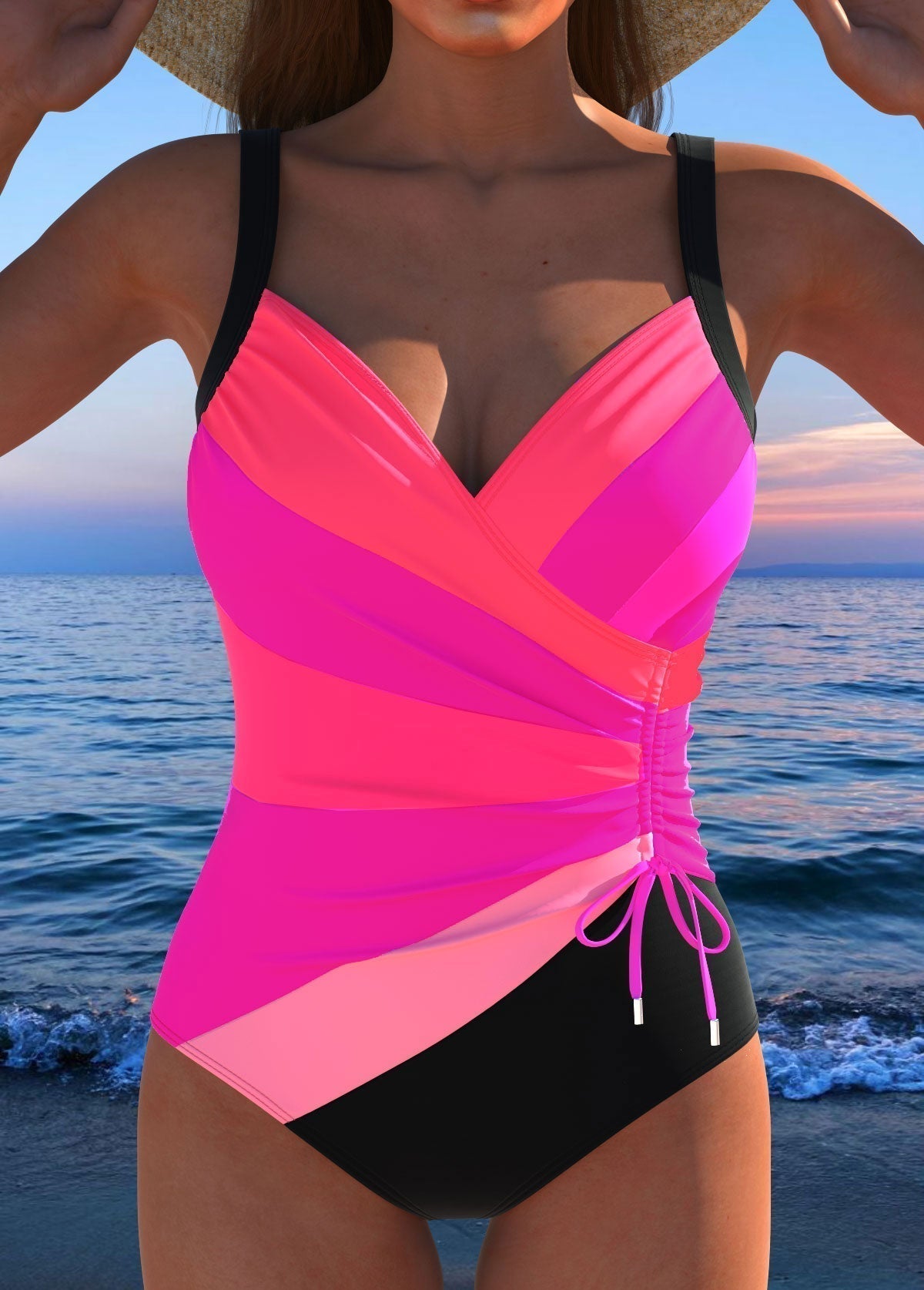 Women's Wrap Front One-Piece Swimsuit - Pink