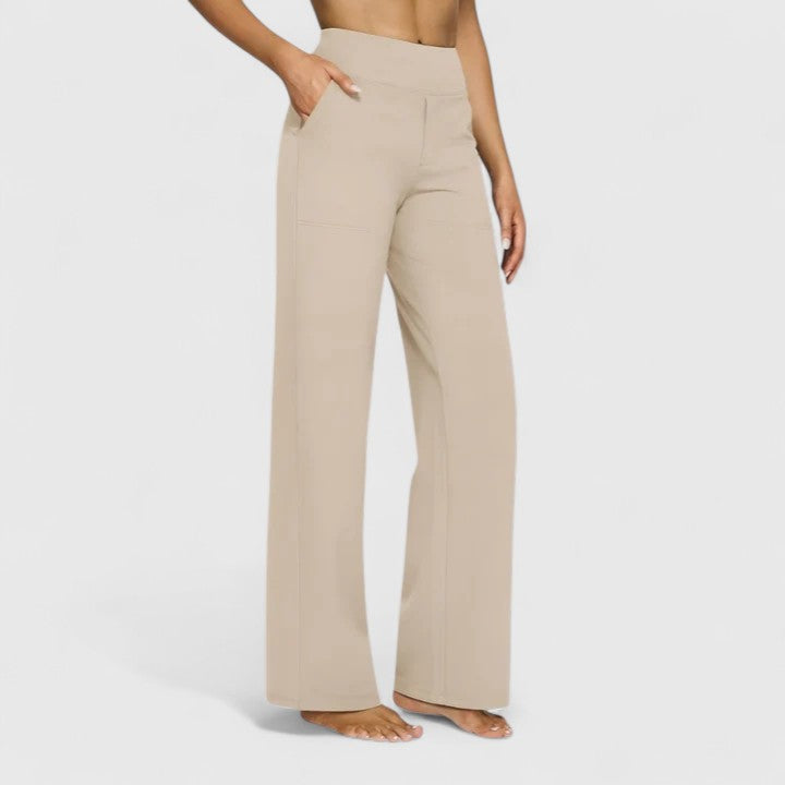 Women's Wide Waistband Pants with Deep Side Pockets | Slip-On Everyday Trousers without Buttons or Zipper | Size S-2XL