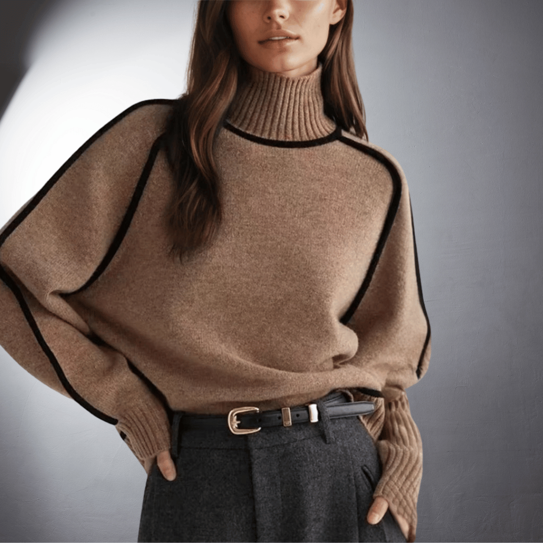 Women's Turtleneck Sweater | Soft Warm Knit, Classic High Neck, Easy Under Coats | Sizes S-XL | Brown, Gray, Off White