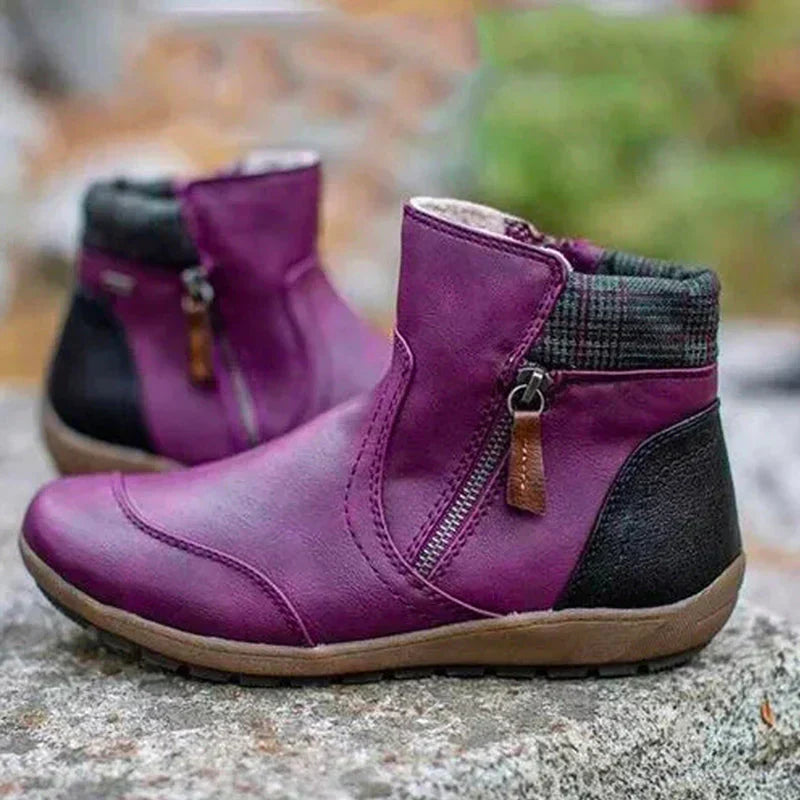 Women's Ankle Boots with Side Zip | Cushioned Insole, Non-Slip Outsole and Check Panel | Sizes 5.5-11, 5 Colors