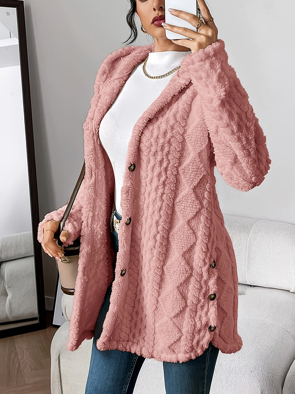 Women's Plush Hooded Cardigan | Roomy Hood, Velvety Soft Texture, Relaxed Drape, Long Sleeves | 8 Colors