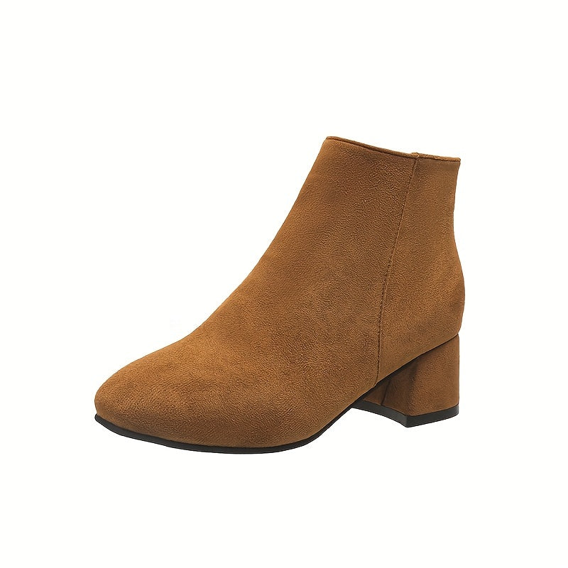 Women's Chelsea Ankle Boot | Low Block Heel, Side Zip, Round Toe, Suede-Look Finish | US 5.5-12 | 2 Colors