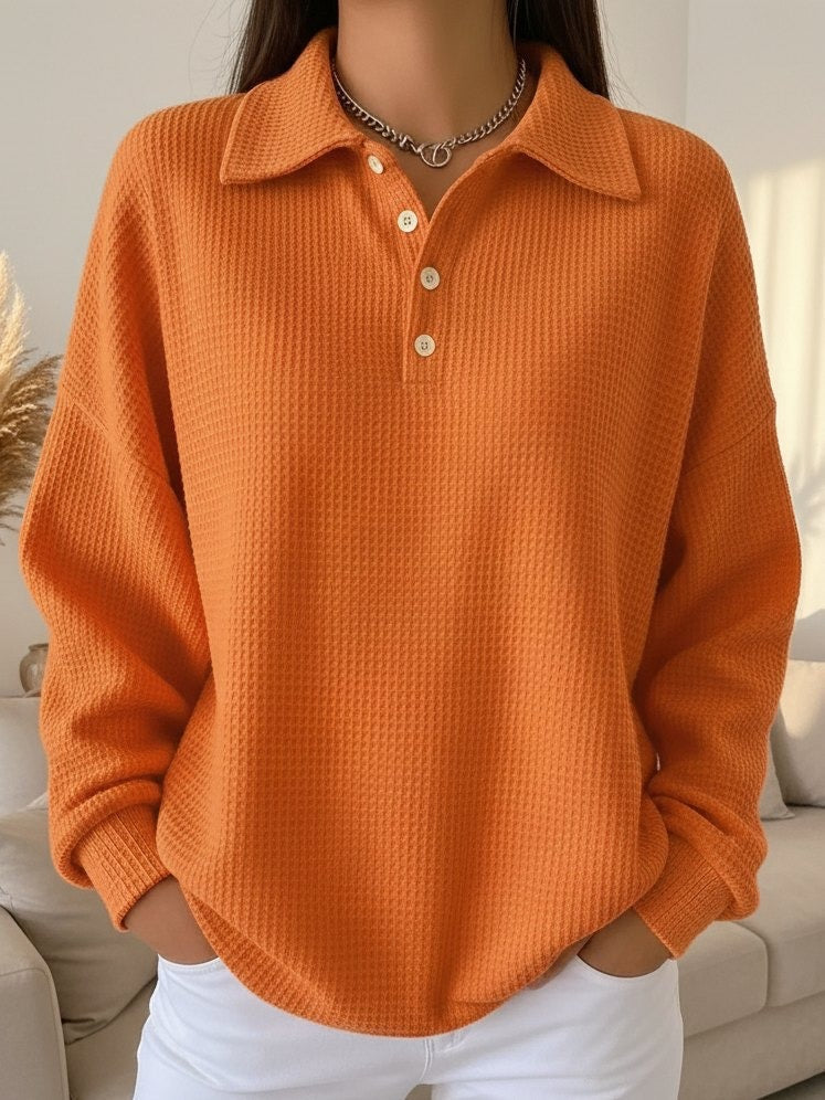 Women's Polo Collar Sweater | Textured Knit Pullover with a Soft Relaxed Fit for Work Days | Size S-3XL, 5 Colors