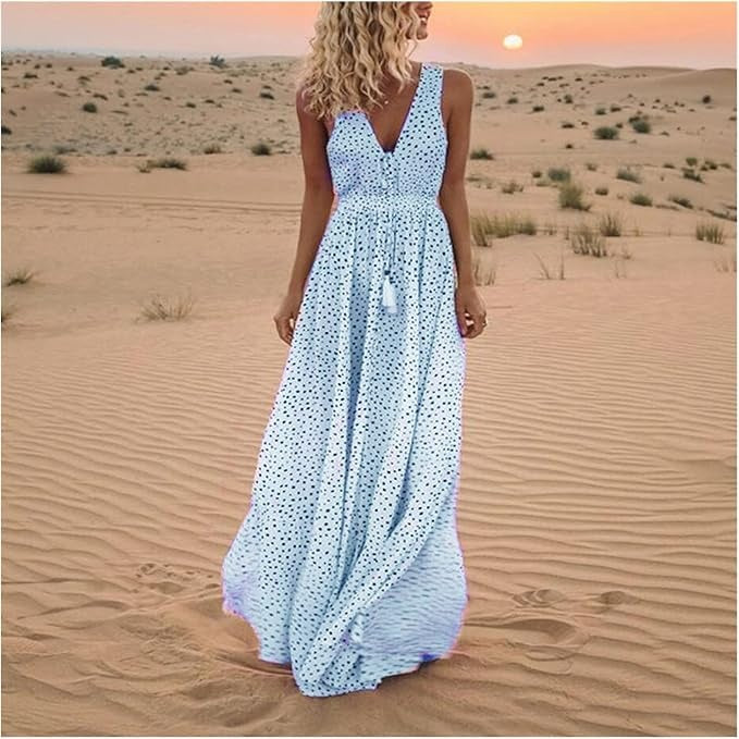 Hannah | Women's Boho Sleeveless V Neck Maxi Dress