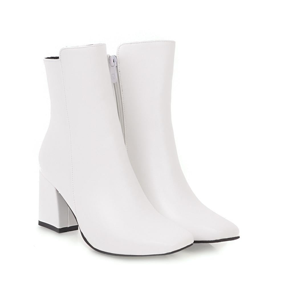 Women's Ankle Boots with Zip Closure | Size 3-8 | Red, White, Black