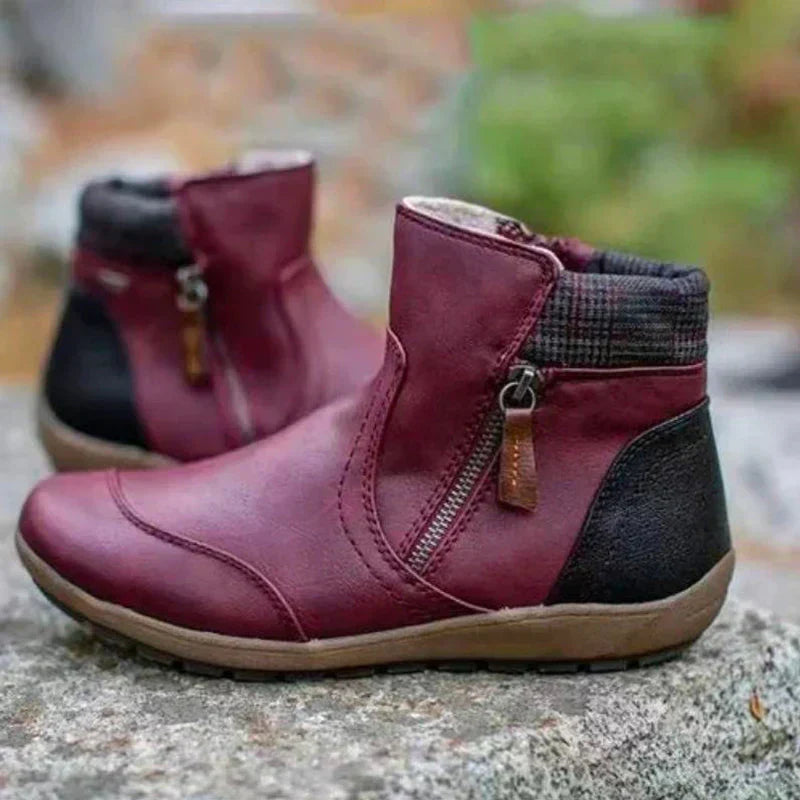 Women's Ankle Boots with Side Zip | Cushioned Insole, Non-Slip Outsole and Check Panel | Sizes 5.5-11, 5 Colors