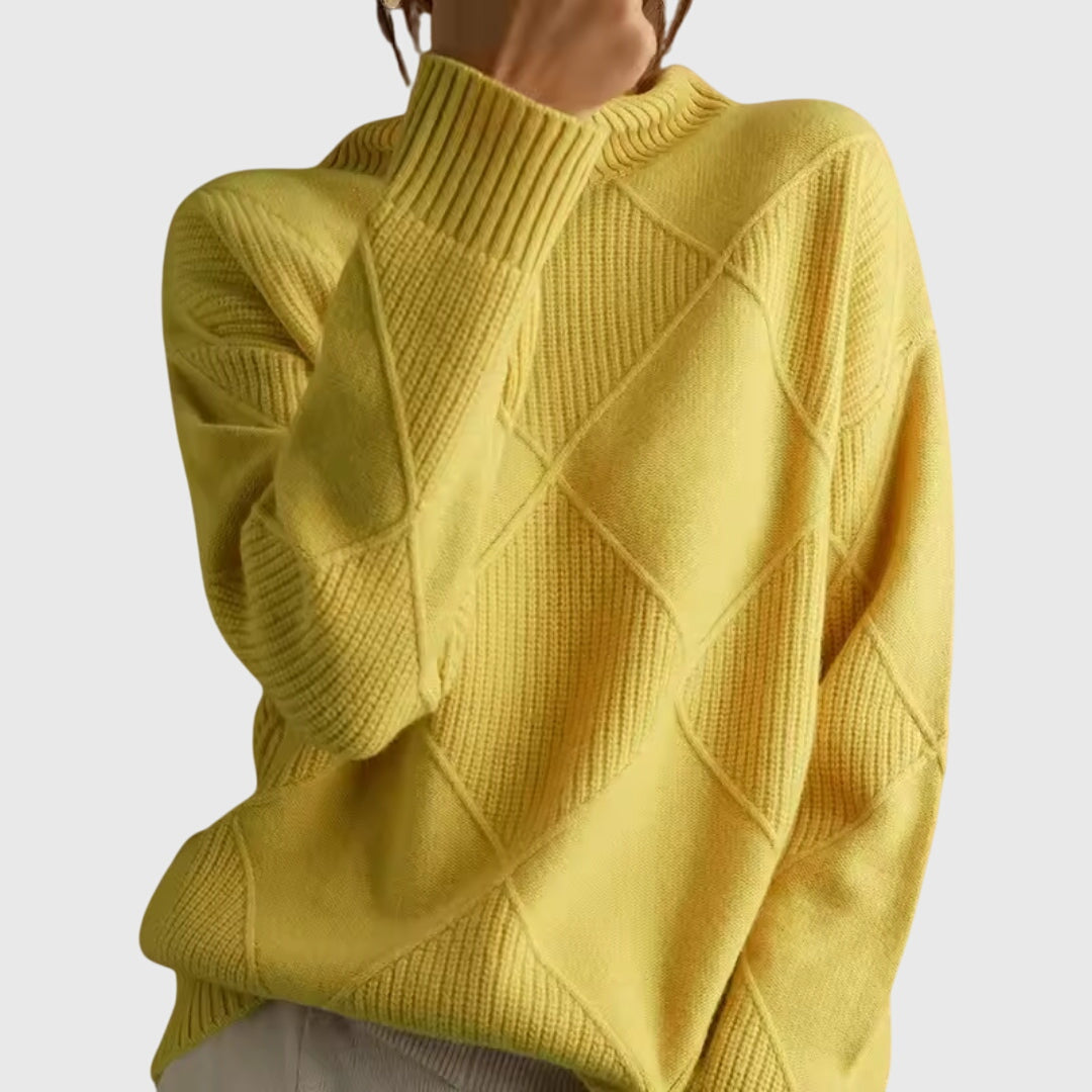 Women's Turtleneck Sweater with Knit | Size S-2XL | Pink, Purple, Yellow, Green, Grey, Black